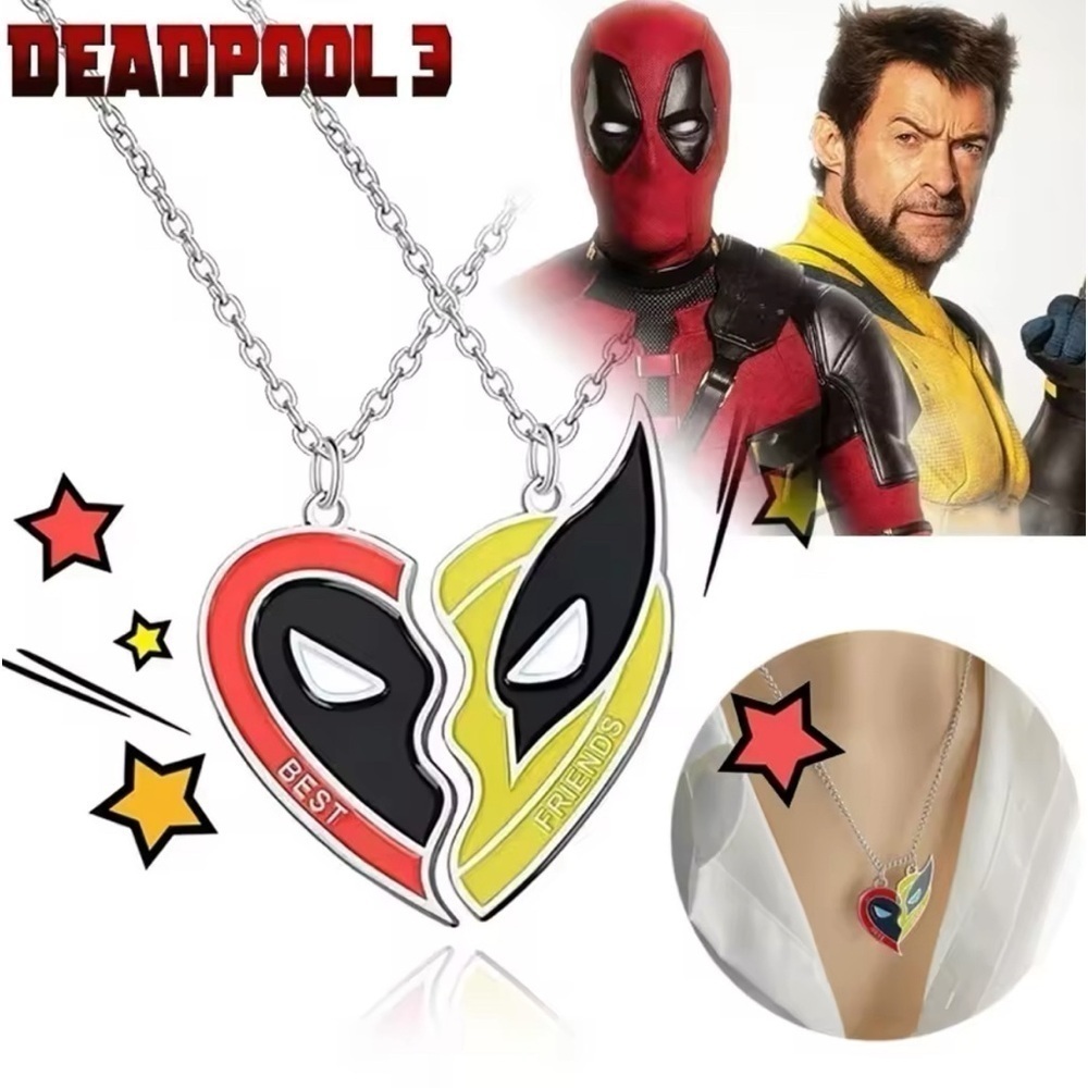 Marvel Wolverine & Deadpool BFF 2 PC Heart Small Version Necklace Set